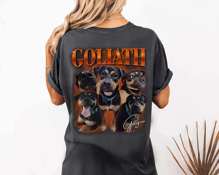 Camiseta Oversized Personalizada com Fotos do Seu Pet | Modelo Goliath com Nome e Fotos