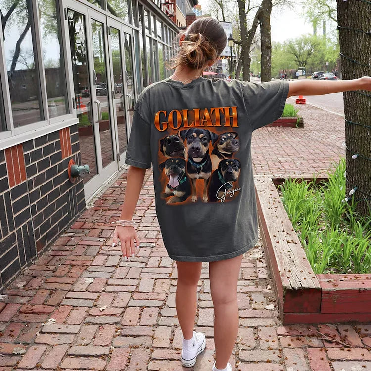 Camiseta Oversized Personalizada com Fotos do Seu Pet | Modelo Goliath com Nome e Fotos