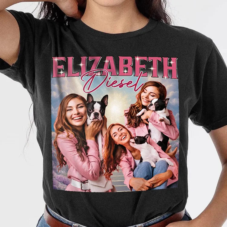 Camiseta com Estampa Personalizada | Foto Estilo Vintage dos seus Animais de Estimação