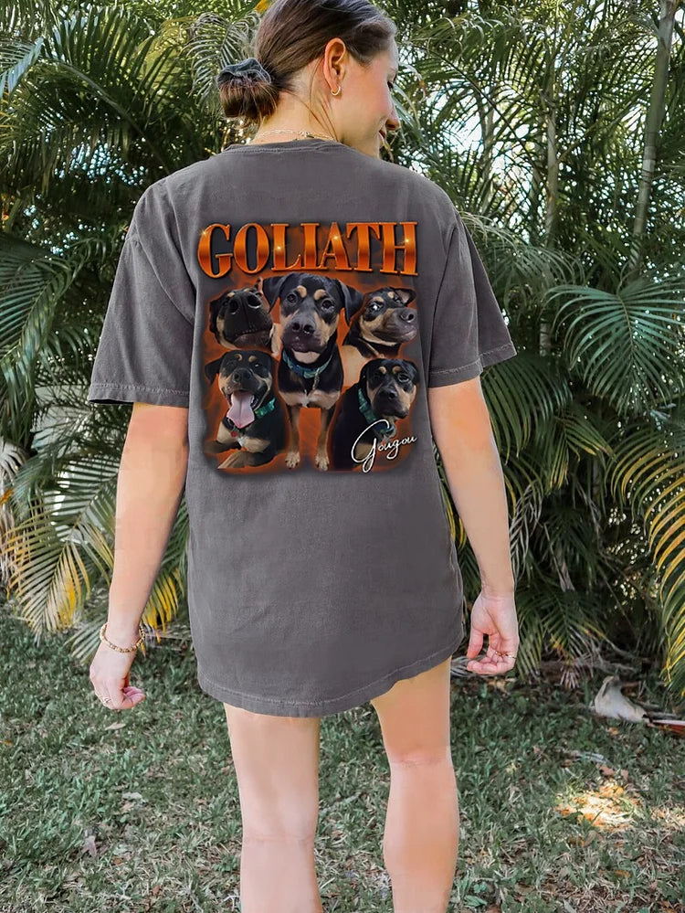 Camiseta Oversized Personalizada com Fotos do Seu Pet | Modelo Goliath com Nome e Fotos
