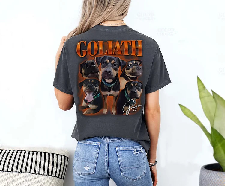 Camiseta Oversized Personalizada com Fotos do Seu Pet | Modelo Goliath com Nome e Fotos