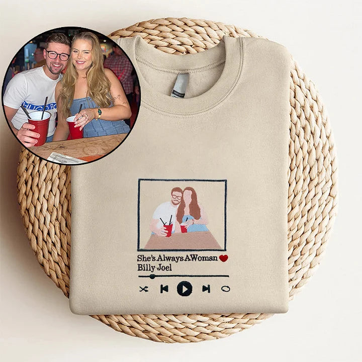 Camisa Personalizada com Base em Foto Pessoal e Música Favorita | Transforme Sua Foto em Amor Bordado