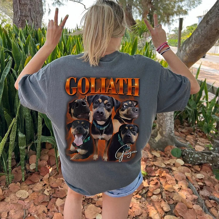Camiseta Oversized Personalizada com Fotos do Seu Pet | Modelo Goliath com Nome e Fotos