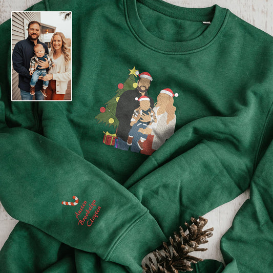Camiseta e Moletom com Capuz Bordada de Natal | Foto de Família Personalizado